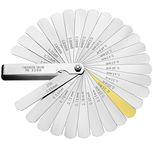 Spurtar 32 Blades Feeler Gauges 0.0015-0.035'' (0.04-0.88 mm) Stainless Steel Feeler Gauge Set SAE/Metric Feeler Gauge for Measuring Gap Width and Thickness for Guitar, Spark Plug, Piston Measure
