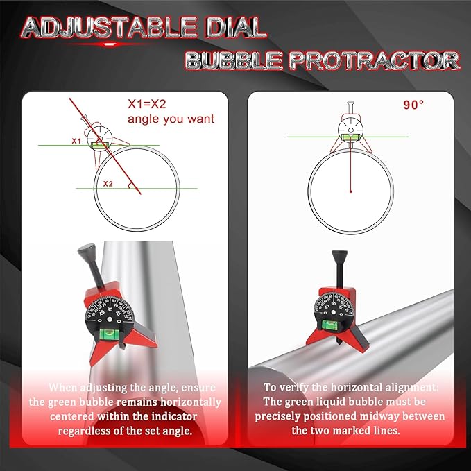Pipe Center Finder, Pipefitter Tools w/Magnetic Centering Head, 2.75" Y-Type Pipe Fitting Tools w/Adjustable Dial Bubble Protractor to Measure Pipe Diameter from 1-1/2" to 6"