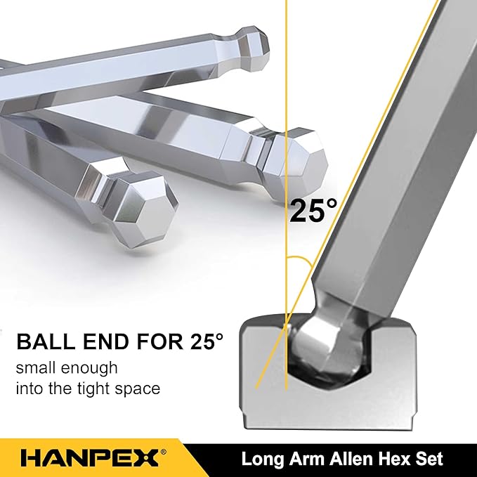 Long Arm Hex Key Allen Wrench Set with Ball End, Ball-End Hex Key Metric/Imperial, Allen Wrench Chrome Vanadium Steel(Cr-V), Tamperproof TORX L- Key Set (18-Piece)