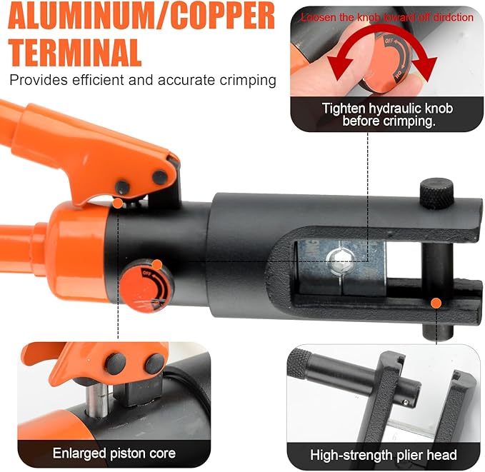 HZLZRZ Hydraulic Crimping Tool and Wire Crimping Tool, 16 Tons and Range 4AWG-600MCM, 11Pairs of Dies for Terminal Kit, Battery Terminal Crimper, Yellow Hydraulic Press (YQ/300A)