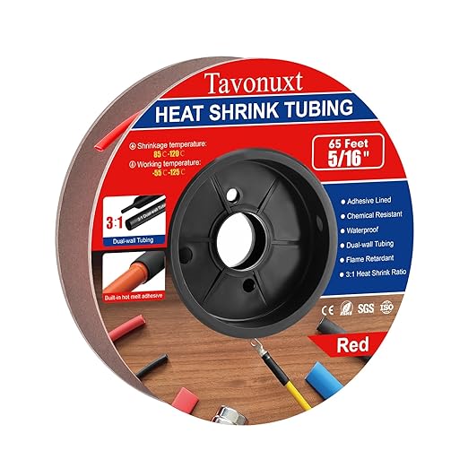 5/16" 65ft 3:1 Heat Shrink Tubing with Adhesive Lining - Marine Grade, Ideal for Home, Automotive, and Industrial Use - Red