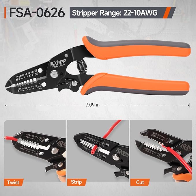iCrimp 8-Piece Ratcheting Crimping Tool Set with PM Powder-Metallurgy Quick-Exchange Jaws, Crimps Heat-Shrink, Open-Barrel, Insulated & Non-Insulated Ferrules AWG 20-2