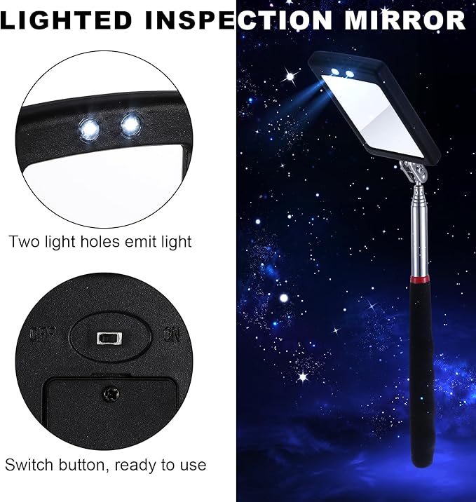 6 Pcs Telescoping Inspection Mirror,Retractable Round Mechanical Mirror Tool,Under Vehicle Square Inspection Mirror,Car Visual Reflector,Retractable Detection Mirror Repair Tool