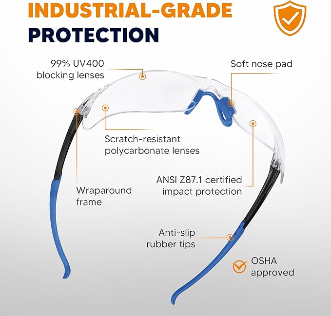 Clear Safety Glasses 24 Pack, Protective Eyewear UV Protection ANSI Z87.1, Safety Goggles Scratch & Impact Resistant, Eye Protection with Nose Pads for Men & Women Construction, Shooting, Lab Work