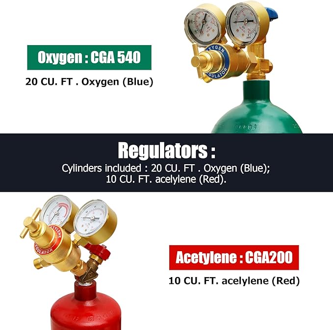 MIU-1516 Oxygen Acetylene Torch Kit W/Gas Tank (Metal ABS), Portable brazing torch kit with Gauge Oxygen Acetylene Welding Cutting Torch Kit