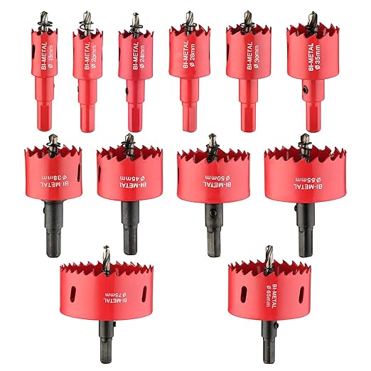 12PCS Bi-Metal Carbide Hole Saw Kit with Drill Bits for Thin Metal and Wood,Cutting Diameter 45/64'' to 2-15/16'',for Gerneral Purpose