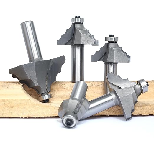 5Pcs Triple Bead Ovolo Bit Set,1/2" Shank,Radius 3.5mm, 4.5mm, 5.5mm, 6mm and 7.8mm,Decorative Edge Bits with 3 Quarter-round Rounding Over,Bearing Guided Router Bits for Wood Profiling,Molding