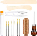 Wonvoc 12 Pieces Bookbinding Kit with Bone Folder, Awl, Waxed Thread, Needles, Starter Set for DIY Book Binding, Journal Making, Leather Craft