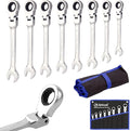 8pcs Flexible Ratchet Wrenches Set SAE 5/16” to 3/4“ Inch Standard Spanners Gear Ring Ratcheting Combination Flexi Wrench Kit Flex Flexible Head