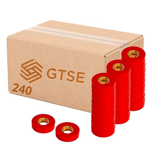 GTSE Red Electrical Tape, 240 Rolls Bulk Box – Waterproof, Industrial Grade Vinyl, 3/4 in x 66ft– Strong Self-Adhesive PVC Electric Tape for Wire Insulation, 7 Mil, 600V – UL/CSA Listed