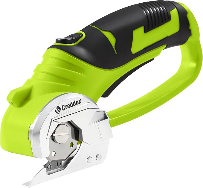 4v Cordless Electric Scissors, Electric Box Cutter With LED Light and Safety Lock, Cardboard Cutter, Rotary Cutter for Cardboard Leather Carpet Plastic Green