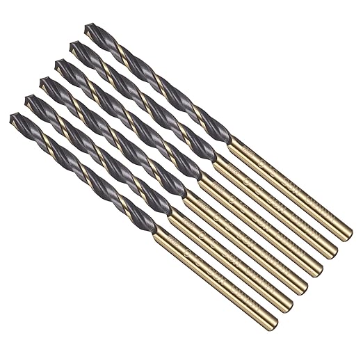 Drill Bit, 3mm Cutting Diameter, 4341 HSS Gold and Black 118° Cutting Angle Number Jobber Bits - (Applications: for Drilling Soft Metal Plastic Wood), 6-Pieces