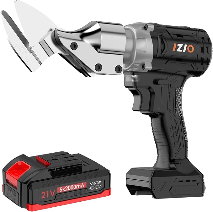 IZIO 21V Brushless Cordless Metal Shear Black- Heavy Duty 360° Rotating Cutter for Stainless Steel, Iron Plate, Aluminum (0-1.2mm), Leather, Carpet, Cardboard(Up to 5mm)Makita 21V Battery Compatible.