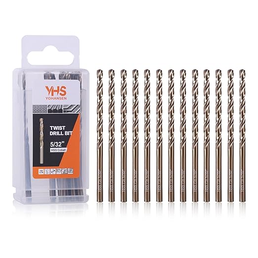 5/32 Inch Cobalt Drill Bits (13pcs), M35 High Speed Steel, 135 Degree Tip, Jobber Length Twist Drill Bit Set for Hard Metal, Stainless Steel, Cast Iron, Wood and Plastic, with Storage Case