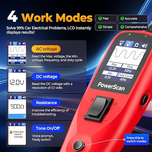 Autel PowerScan PS100 Automotive Circuit Tester 2.0, 12-24V Power Circuit Probe Tool, Auto Electrical Short Open Circuit Finder, AC/DC/Resistance/Component/Signal/Test Tool, w 20ft Extension Cable