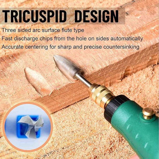 Wood Carving Tools, 5 PCS HSS Engraving Drill Bit Set Wood Crafts Grinding Woodworking Tool 1/8” Shank Universal Fitment for Rotary Tools