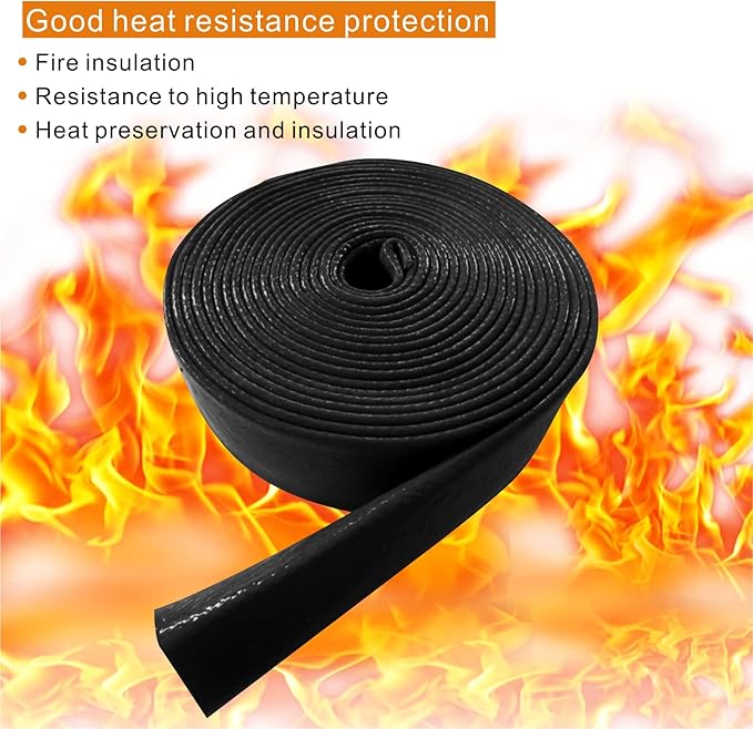 Insulation Heat Shielded Fire Thermo Armor Fire Sleeve Silicone Coated Fiberglass Heat Protection for Automotive Hose Lines & Electrical Wiring-（Black 1" ID x3.3FT）