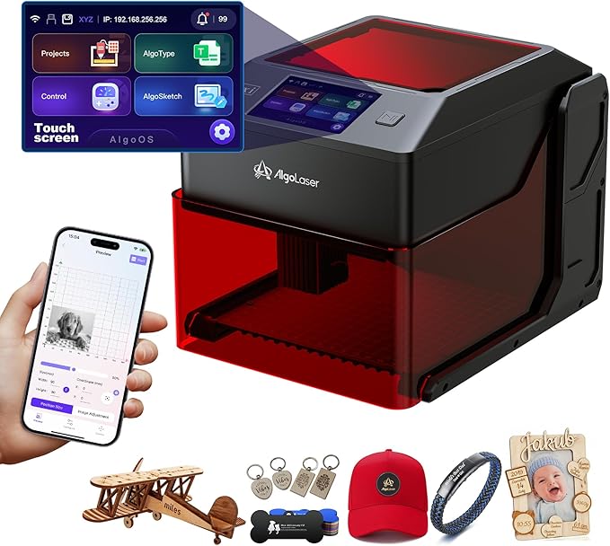 AlgoLaser 5W Smart Laser Engraver Machine: Portable Laser Engraver with 3.5" Touchscreen & 2.0 AlgoOS System - Hand Draw/Wireless Transmission/SD Card/Offline - Laser Engraving for Wood, Leather