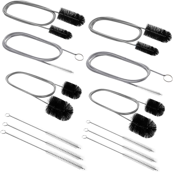 12pcs Flexible Drain Brush 78 Inch Pipe Cleaning Brush 63 Inch Drain Cleaner Brush 59 Inch Hose Brush and 3 Pcs 9 Inch Straw Cleaner Brush for Straws Kitchen Sink Plumbing Shower Drain Tube (Black)