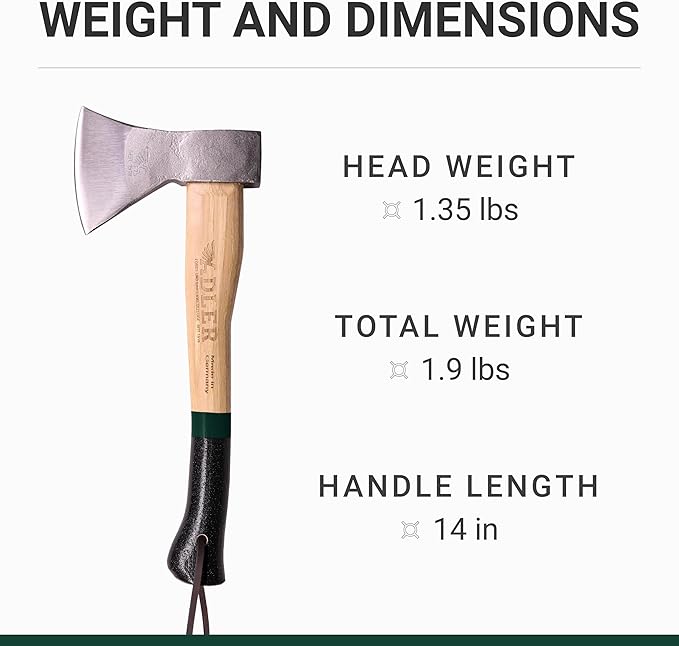 The Rheinland, 14", German Forged, All-Purpose Wilderness Camping Hatchet, Kindling Splitting & Branch Limbing, Anti-Slip Wood Handle (Red Stripe)