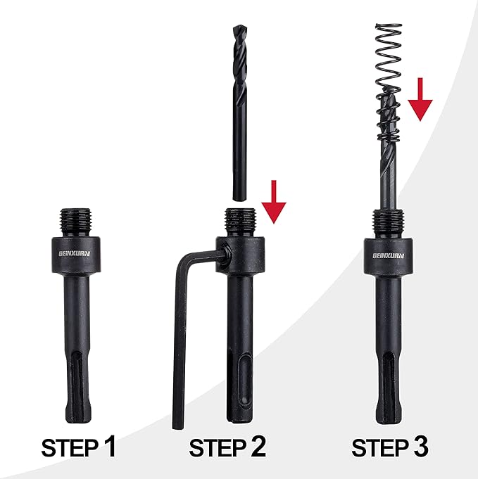 SDS-Plus Hole Saw Mandrel, Include 2Pcs Hole Saw Arbors with 3Pcs 1/4 Inch HSS(M2) Central Drill/2PCS Hex wrench/2Pcs Spring