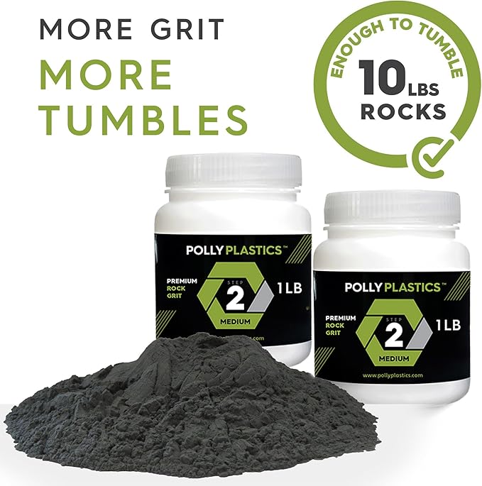 Polly Plastics Rock Tumbler Media Grit Refill, Medium 180/220 Silicon Carbide Grit, Stage 2 for Tumbling Stones (2 Pack) (2 lb.)