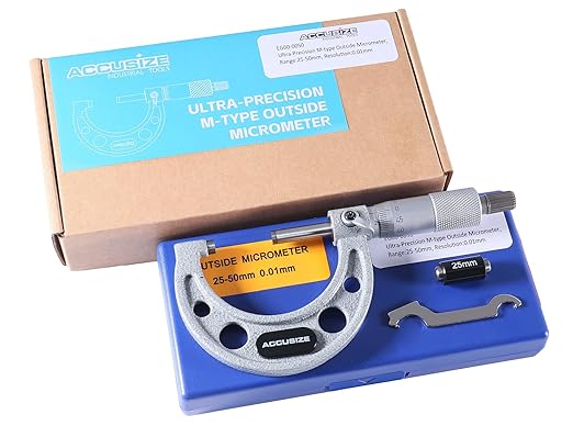 Accusize Industrial Tools 25-50mm by 0.01mm Ultra-Precision Outside Micrometer, EG00-0050