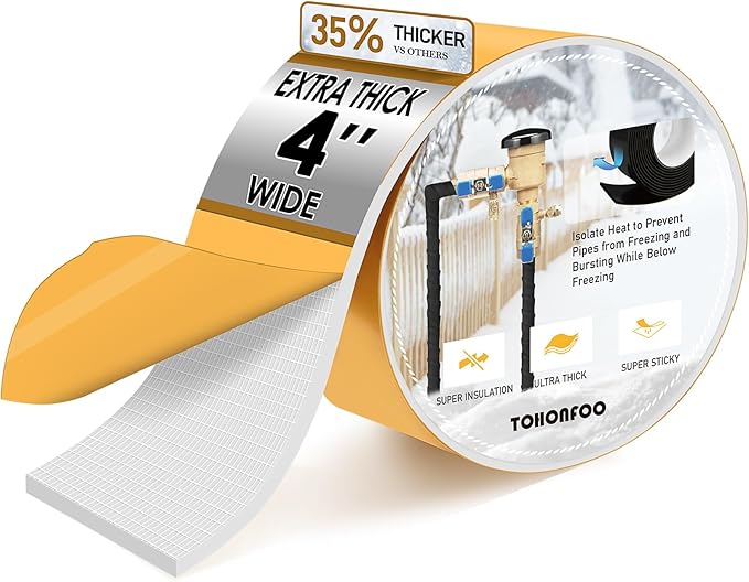 Pipe Insulation Tape, Foam Insulation Tape for Outdoor Pipes Winter Freeze Protection, Foam Pipe Insulation Wrap, Heat Tape for Water Pipes, Copper Pipes, PVC, AC Line, 4in x 15ft, White