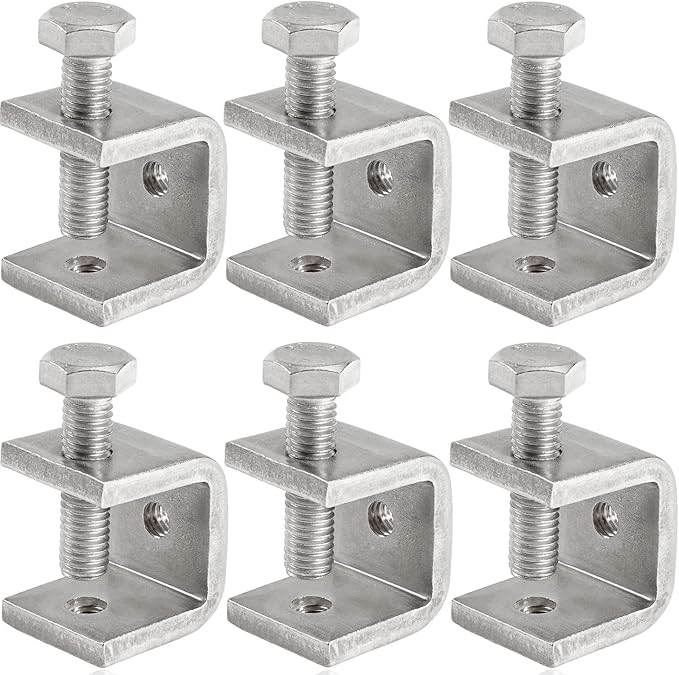 Mini C Clamps Stainless Steel 0.83 Inch for Working, Heavy Duty Small U Clamps for Metal Mounting, Universal Desk Clamp with Stable Wide Jaw Opening/I-Beam Design (6pcs)