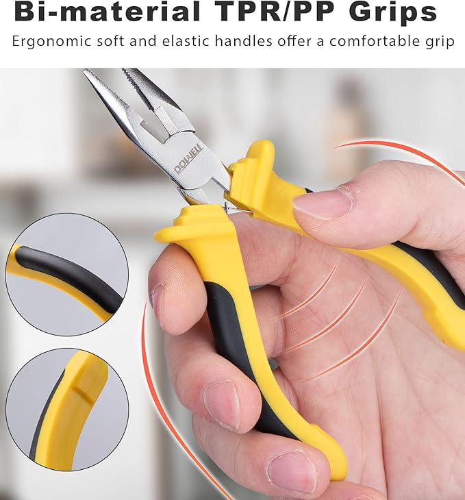 DOWELL 6-piece Mini Pliers Set Needle Nose Diagonal Long Nose Bent Nose End Cutting and Linesman for Making Crafts Repairing Electronic Devices with Pouch