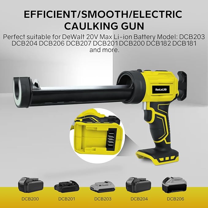 Cordless Caulking Gun for Dewalt 20V Battery, Electric Caulk Adhesive Gun with 450lm LED Light, 4 Adjustable Speeds, Drip-free Caulk Gun, 10oz/300ml Caulking Tool for Filling, Sealing(No Battery)