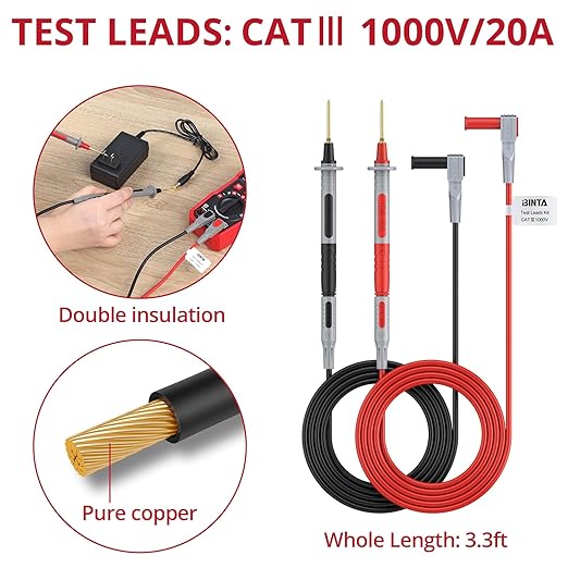 BINTA 28PCS Silicone Multimeter Leads Kit with Replaceable Gold-Plated Test Probes 4PCS Alligator Clips Test Hook Storage Bag, Multimeter Test Leads Kit for Industrial Car Electrical Testing Home