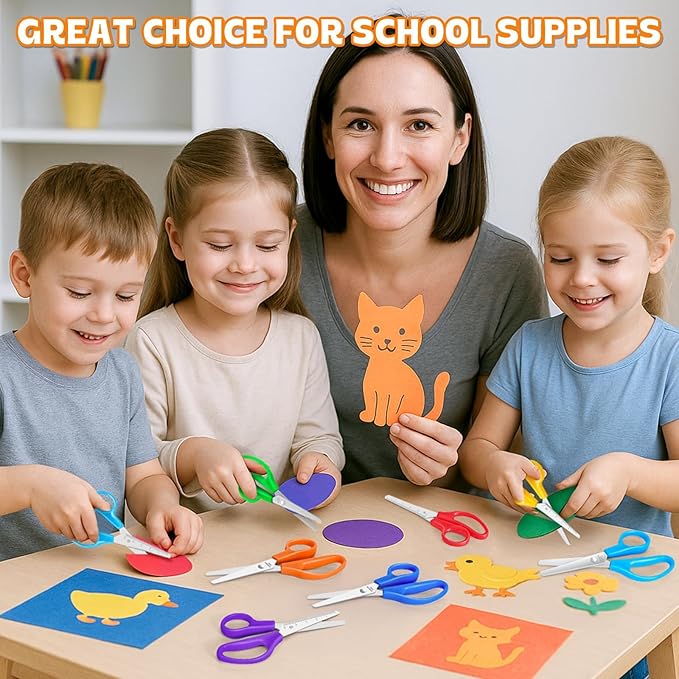 30 Pack Kids Scissors, 5" Scissors for School Classroom, Right & Left Handed Scissor with Comfort Grip Blunt Tip Scissor for Kids School Supplies for Student Teacher, Assorted Colors