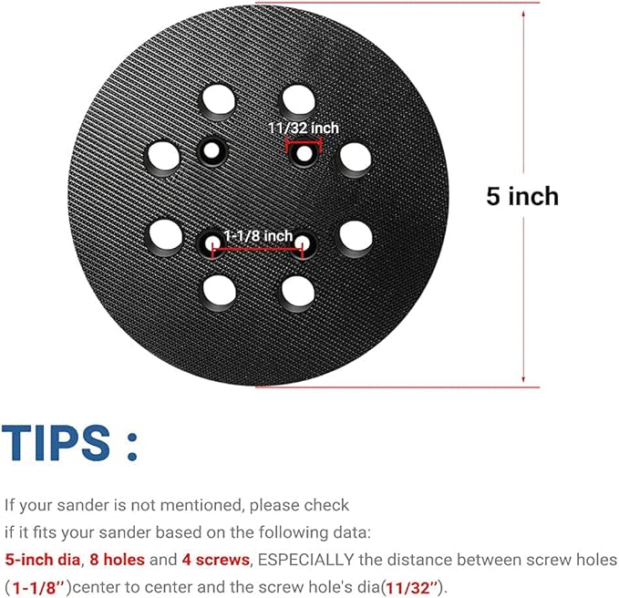 5 Inch 8 Hole Hook and Loop Sander Backing Pad Replacement for Craftsman 315112170, 315116940, 315116950, 315112180, 315279870 and Craftsman ROS Model 315 Random Orbit Sander Replacement Pad