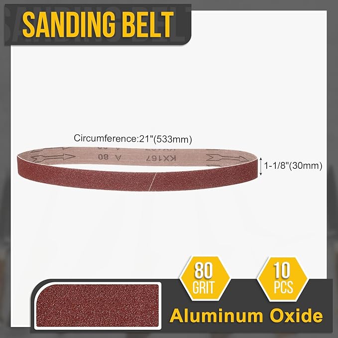 1-1/8 x 21 Inch Sanding Belt, 15 Pcs 80 Grit Knife Sharpener Belts Work Sharpening for Belt Sander Knife Carving Tool Metal Working