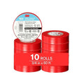 3M Temflex Multi-Purpose Vinyl Electrical Tape 165, Red, 3/4 in x 60 ft (19 mm x 18 m), 10 Roll Pack