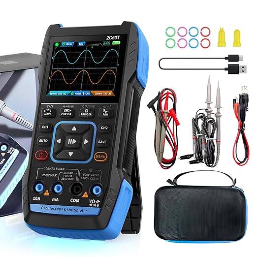 3in1 Upgrade Handheld Oscilloscope/Multimeter/DDS Generator Digital Oscilloscope with Double Channel, 250MS/s Sampling Rate, 50MHz Bandwidth, 19999 Counts, Voltage, Current, Capacitor, Resistor, Diode