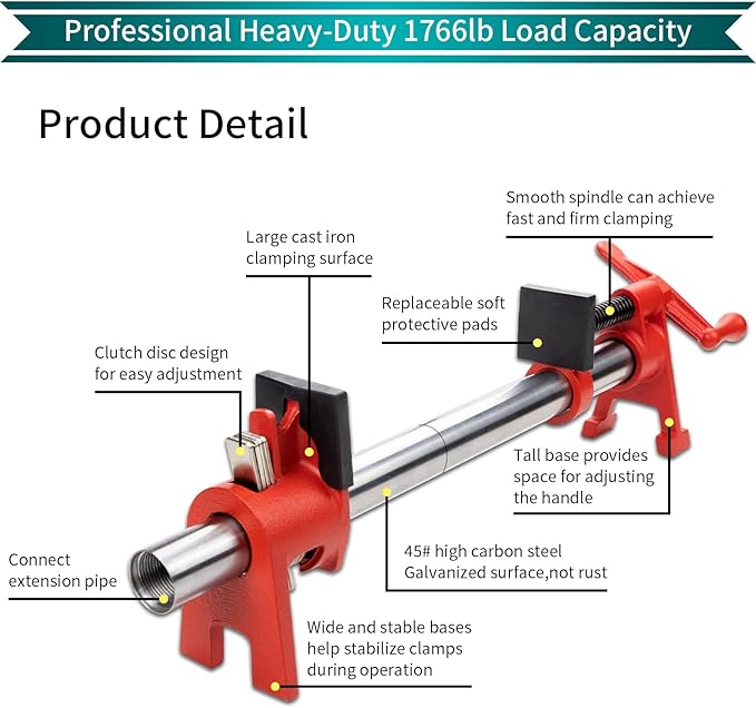 3/4 Inch Wood Gluing Pipe Clamp Set with 30" Metal Pipe, 2-Pack Professional H-Style Heavy Duty Quick Release Bar Clamps for Woodworking(2)