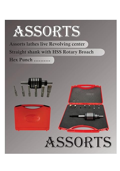 Assorts Lathe's High-Precision Live Revolving Center with Straight Shank and High-Speed Steel (HSS) Hex Rotary Broach for Superior Machining Accuracy and Versatility