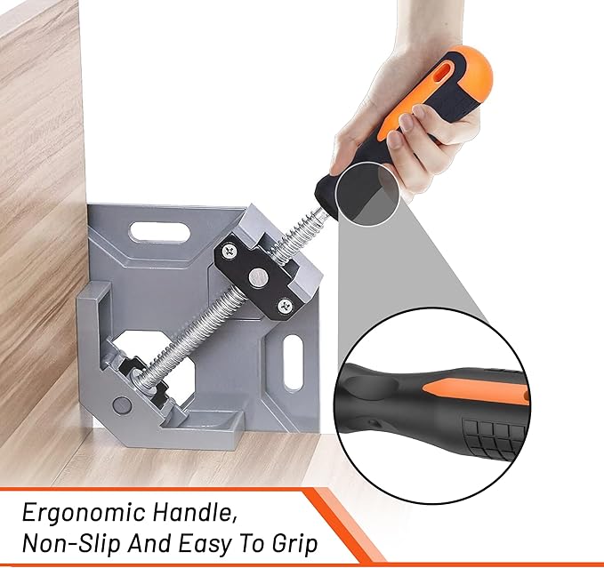 Corner Clamps for Woodworking, 4 Pack Durable Premium Aluminum Alloy Wood Clamps with Electroplated Spiral Rod and Ergonomic Handle, Corrosion-Resistant 90 Degree Clamp, Including Cut Resistant Gloves