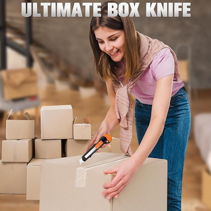40 Pack Box Cutter Retractable Bulk, Box Cutters, Utility Knife, Box Cutter for Paper, Cardboard, Plastic, Leather, Razor Knife, 18mm Wide Blade,Retractable Heavy Duty