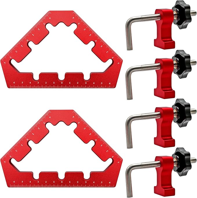 Clamping Squares For Woodworking 45/90 Degree Clamp Triangle Right Angle Clamp, 90 Degree Corner Clamp, Aluminum Alloy Red 6PCS