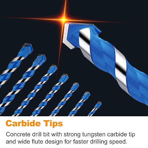 Concrete Drill Bit Set & Masonry Drill Bit Set, Professional Carbide Drill Bits Tip (7 PCS) for Glass/Brick/Plastic/Cement/Tile, 5/32"-3/8" by TITGGI