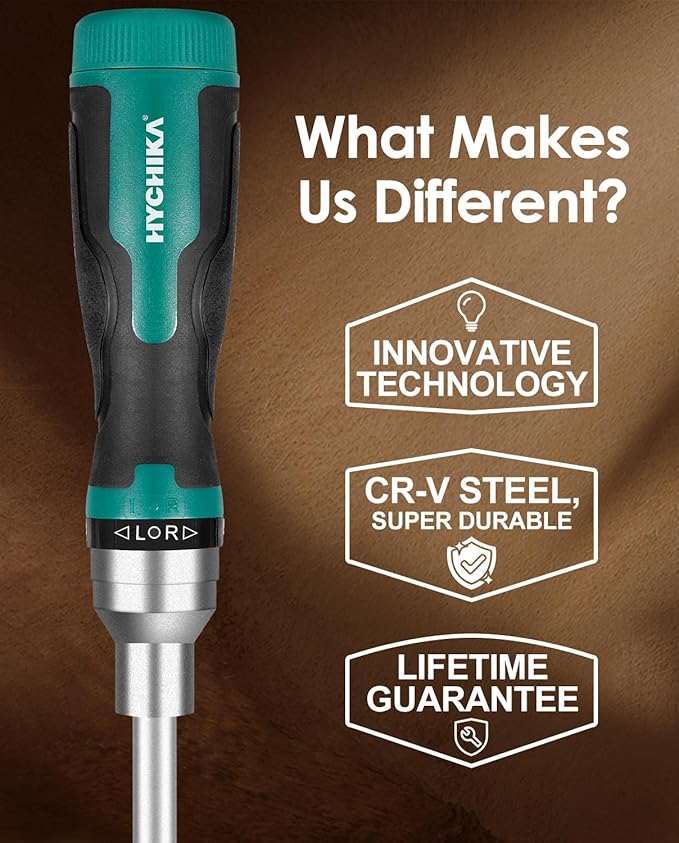 HYCHIKA Ratcheting Screwdriver 16-in-1, Magnetic Ratchet Screwdriver Set, Screw Driver Multi Bit All in One with Phillips, Slotted, Torx, Square, Hex bit and Double End Nut Driver