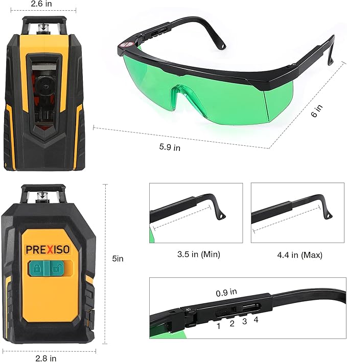 PREXISO 360° Laser Level with Tripod, 100Ft Cross Line Leveler- Green Horizontal Line Laser Level Self Leveling for Construction, Floor Tile Renovation with Target Plate, Green Glasses, 4 AA Batteries