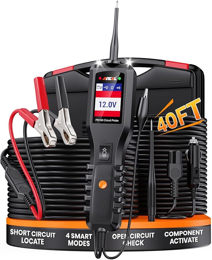 ANCEL PB100 Automotive Power Circuit Probe Tester, 12 24V Electrical Short/Open Breaker Finder, AC DC Diode Resistance Relay Tester, Continuity Test Digital Multimeter/Ohmmeters, 20 + 20FT Cable