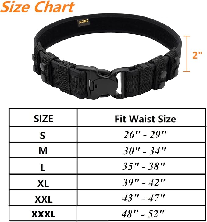 Duty Belt w/ 4 Keepers 2" Nylon Stiff Utility Belt Police Law Enforcement Security Work Patrol Gear Carrier L