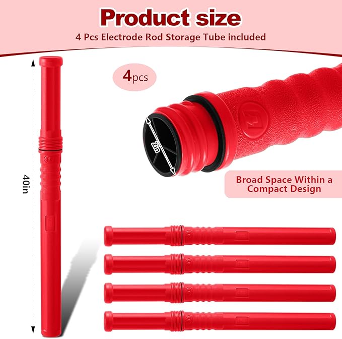Tandefio 4 Pcs Welding Rod Storage Tube 40 Inch Tig Rod Storage Canisters Welding Electrode Holder Airproof Waterproof Container(Red)