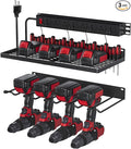 Power Tool Organizer With Charging Station, Wall Mount Drill Holder, Screwdriver and Battery Organizer, Heavy Duty Rack for Garage, Workshop, Tool Room, Workbench