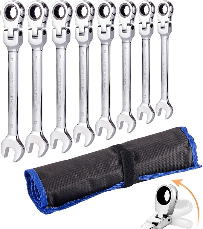 Flexible Ratchet Wrench Set 8pcs 9-17mm Spanner Gear Ring Ratcheting Combination Flexi Wrenches Kit Metric Flex Head